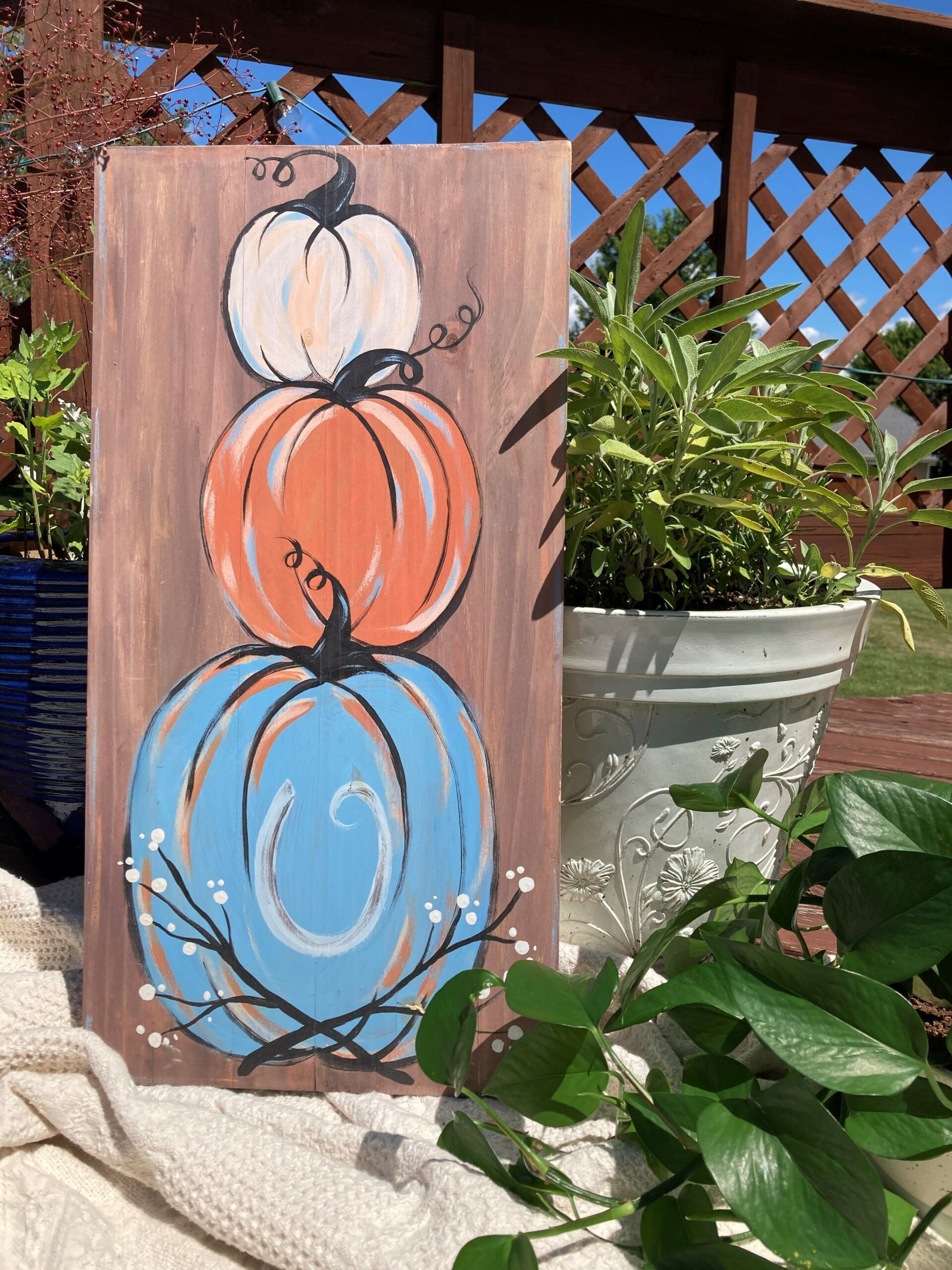 Fall Pumpkin Tower Board Painting